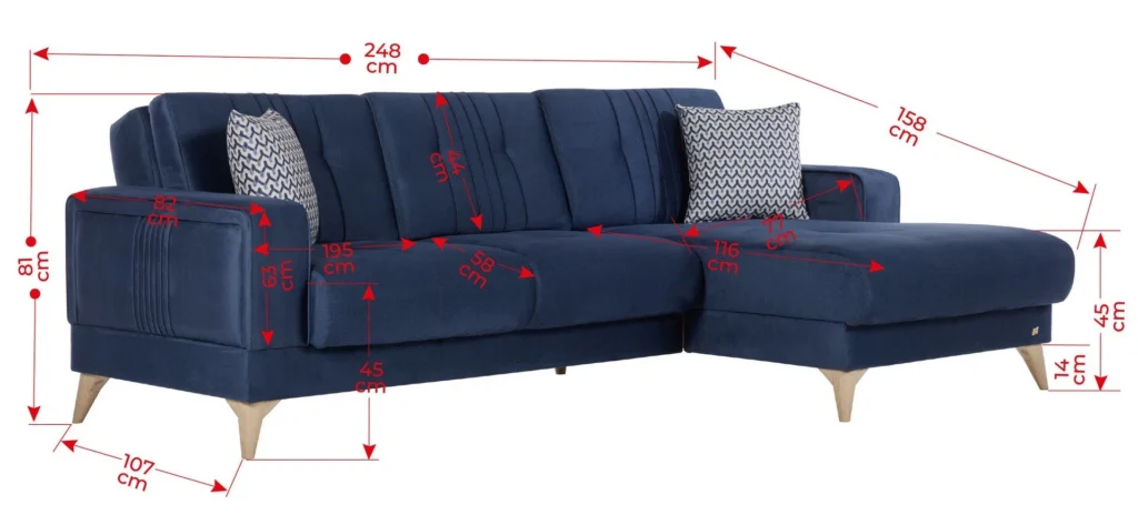 ELIZYA S 2 Seater Chaise Sofa dimensions
